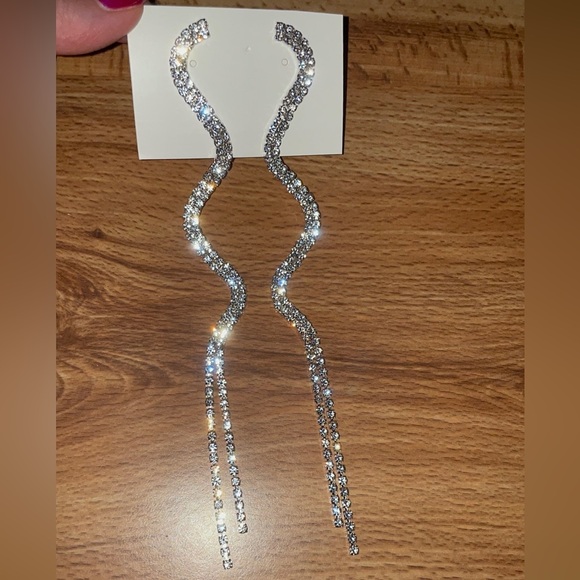 Gold Swirl Rhinestone Earrings - Picture 11 of 13